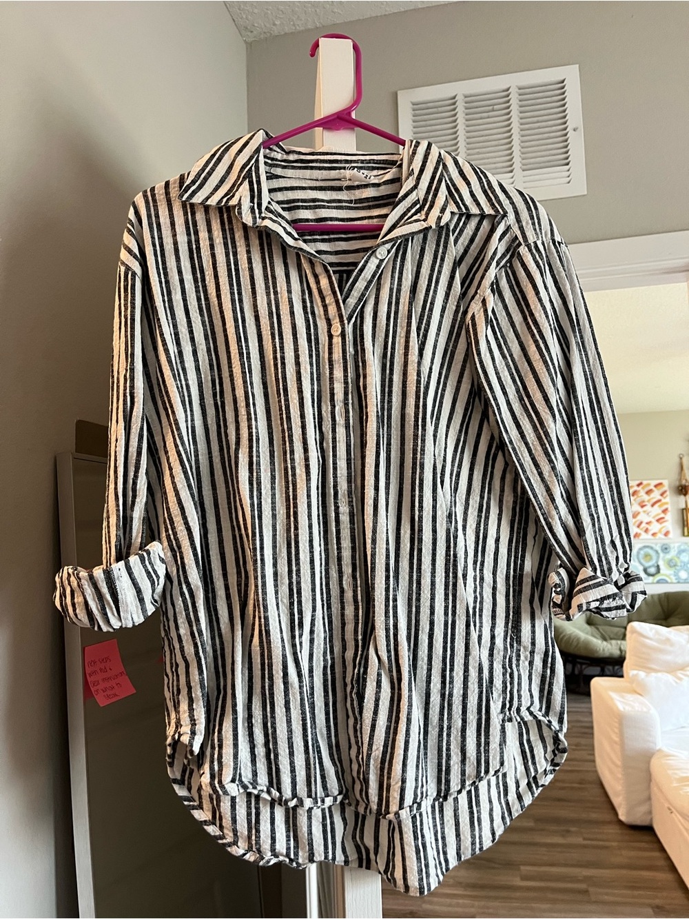 Cotton On Black & White Vertical Stripe Button-Down Shirt